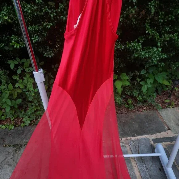 Vintage Victoria's Secret Red Silk Semi-Sheer Plunge Maxi Slip Dress Nightgown - Picture 3 of 7